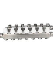 Коллекторная группа DN.ru GC3-31-7 1″ Ду25 Ру10 отводов — 7, в сборе с терморегулирующими клапанами и запорно-балансировочными клапанами, без переходников, корпус - нержавеющая сталь AISI 304
