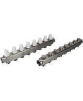 Коллекторная группа DN.ru GC3-31-8 1″ Ду25 Ру10 отводов — 8, в сборе с терморегулирующими клапанами и запорно-балансировочными клапанами, без переходников, корпус - нержавеющая сталь AISI 304