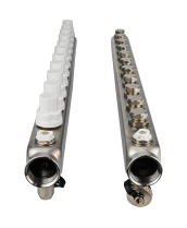 Коллекторная группа DN.ru GC4-31-11 1″ Ду25 Ру10 отводов — 11, в сборе с терморегулирующими клапанами и запорно-балансировочными клапанами, дренажным краном и воздухоотводчиком, с заглушками, без переходников, корпус - нержавеющая сталь AISI 304