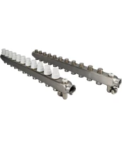 Коллекторная группа DN.ru GC4-31-11 1″ Ду25 Ру10 отводов — 11, в сборе с терморегулирующими клапанами и запорно-балансировочными клапанами, дренажным краном и воздухоотводчиком, с заглушками, без переходников, корпус - нержавеющая сталь AISI 304