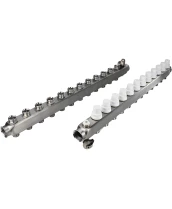 Коллекторная группа DN.ru GC4-31-12 1″ Ду25 Ру10 отводов — 12, в сборе с терморегулирующими клапанами и запорно-балансировочными клапанами, дренажным краном и воздухоотводчиком, с заглушками, без переходников, корпус - нержавеющая сталь AISI 304