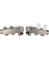 Коллекторная группа DN.ru GC4-31-2 1″ Ду25 Ру10 отводов — 2, в сборе с терморегулирующими клапанами и запорно-балансировочными клапанами, дренажным краном и воздухоотводчиком, с заглушками, без переходников, корпус - нержавеющая сталь AISI 304
