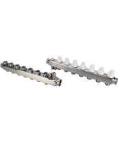 Коллекторная группа DN.ru GC4-31-7 1″ Ду25 Ру10 отводов — 7, в сборе с терморегулирующими клапанами и запорно-балансировочными клапанами, дренажным краном и воздухоотводчиком, с заглушками, без переходников, корпус - нержавеющая сталь AISI 304