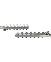 Коллекторная группа DN.ru GC4-31-7 1″ Ду25 Ру10 отводов — 7, в сборе с терморегулирующими клапанами и запорно-балансировочными клапанами, дренажным краном и воздухоотводчиком, с заглушками, без переходников, корпус - нержавеющая сталь AISI 304