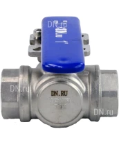 Кран шаровой DN.RU BV3232P(4pc)-SP-3WL-T-ISO-H Ду25 Ру63, 3-ходовой L-тип стандартнопроходной, внутренняя резьба, уплотнение - PTFE, материал корпуса - нержавеющая сталь SS316 с ISO фланцем и рукояткой