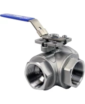 Кран шаровой DN.RU BV3232P(4pc)-SP-3WT-T-ISO-H Ду40 Ру63, 3-ходовой T-тип стандартнопроходной, внутренняя резьба, уплотнение - PTFE, материал корпуса - нержавеющая сталь SS316 с ISO фланцем и рукояткой