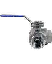 Кран шаровой DN.RU BV3232P(4pc)-SP-3WT-T-ISO-H Ду40 Ру63, 3-ходовой T-тип стандартнопроходной, внутренняя резьба, уплотнение - PTFE, материал корпуса - нержавеющая сталь SS316 с ISO фланцем и рукояткой