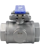Кран шаровой DN.RU BV3232P(4pc)-SP-3WT-T-ISO-H Ду40 Ру63, 3-ходовой T-тип стандартнопроходной, внутренняя резьба, уплотнение - PTFE, материал корпуса - нержавеющая сталь SS316 с ISO фланцем и рукояткой