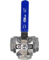 Кран шаровой DN.RU BV3232P(4pc)-SP-3WL-T-ISO-H Ду65 Ру40, 3-ходовой L-тип стандартнопроходной, внутренняя резьба, уплотнение - PTFE, материал корпуса - нержавеющая сталь SS316 с ISO фланцем и рукояткой