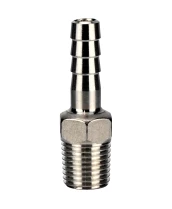 Штуцер елочка DN.ru BF31-T-1/4-8 1/4″х8мм Ду8 Ру16 шланговый, корпус - нержавеющая сталь AISI 304 (CF8), присоединение - наружная резьба/штуцер