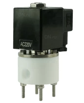 Клапан электромагнитный DN.ru VS841-VT-NC-220VAC 1/8″ Ду2.5 Ру4 соленоидный двухходовой, корпус - PTFE, уплотнение - VITON, резьбовой, прямого действия, нормально закрытый, катушка - 220В