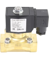 Клапан электромагнитный DN.ru VS200-ET-NC-220VAC 3/4″ Ду20 Ру10, соленоидный двухходовой, корпус - латунь, уплотнение - EPDM, резьбовой, нормально-закрытый, прямого действия, катушка - 220В