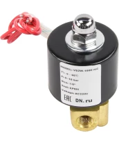 Клапан электромагнитный DN.ru VS100-ET-NC-220VAC 1/8″ Ду6 Ру10, соленоидный двухходовой, корпус - латунь, уплотнение - EPDM, резьбовой, нормально-закрытый, прямого действия, катушка - 220В