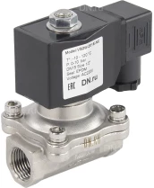Клапан электромагнитный DN.ru VS231-ET-NC-220VAC 1/2″ Ду15 Ру10, соленоидный двухходовой, корпус - нержавеющая сталь 304, уплотнение - EPDM, резьбовой, нормально-закрытый, прямого действия, катушка - 220В