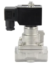 Клапан электромагнитный DN.ru VS1031-PT-NC-220VAC 3/4″ Ду20 Ру16 соленоидный двухходовой поршневой, резьбовой, корпус - нержавеющая сталь AISI 304, уплотнение - PTFE, пилотного действия, нормально закрытый, катушка - 220В AC