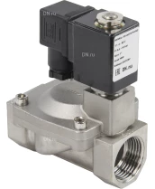 Клапан электромагнитный DN.ru VS431-NT-NC-220VAC 1″ Ду25 Ру16, соленоидный двухходовой, корпус - нержавеющая сталь 304, уплотнение - NBR, резьбовой, нормально-закрытый, пилотный, катушка - 220В