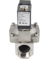 Клапан электромагнитный DN.ru VS431-NT-NC-220VAC 1″ Ду25 Ру16, соленоидный двухходовой, корпус - нержавеющая сталь 304, уплотнение - NBR, резьбовой, нормально-закрытый, пилотный, катушка - 220В