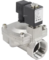 Клапан электромагнитный DN.ru VS431-NT-NC-220VAC 1 1/4″ Ду32 Ру16, соленоидный двухходовой, корпус - нержавеющая сталь 304, уплотнение - NBR, резьбовой, нормально-закрытый, пилотный, катушка - 220В