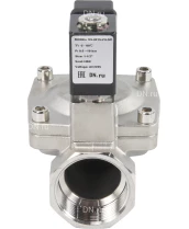 Клапан электромагнитный DN.ru VS431-NT-NC-220VAC 1 1/2″ Ду40 Ру16, соленоидный двухходовой, корпус - нержавеющая сталь 304, уплотнение - NBR, резьбовой, нормально-закрытый, пилотный, катушка - 220В