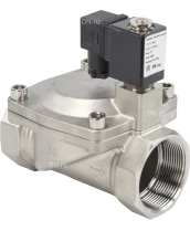 Клапан электромагнитный DN.ru VS431-NT-NC-220VAC 2″ Ду50 Ру16, соленоидный двухходовой, корпус - нержавеющая сталь 304, уплотнение - NBR, резьбовой, нормально-закрытый, пилотный, катушка - 220В