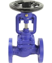 Клапан запорный сильфонный DN.ru VSO1121M-F-S Ду15 Ру16, фланцевый, корпус - чугун GG25, уплотнение - металл, управление - штурвал