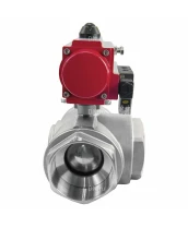 Кран шаровой DN.ru BV3232P(4pc)-SP-3WL-T-ISO-H Ду65 Ру40 стандартнопроходной L-тип, трехходовой, нержавеющая сталь SS316, внутренняя резьба, уплотнение - PTFE, с пн.приводом DN.ru PA-SA-105 c пн.распределителем DN.ru 4M310-08 220В