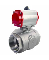Кран шаровой DN.ru BV3232P(4pc)-SP-3WL-T-ISO-H Ду65 Ру40 стандартнопроходной L-тип, трехходовой, нержавеющая сталь SS316, внутренняя резьба, уплотнение - PTFE, с пн.приводом DN.ru PA-SA-105 c пн.распределителем DN.ru 4M310-08 220В