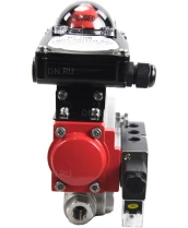 Кран шаровой DN.ru BV3232P(4pc)-SP-3WL-T-ISO-H Ду25 Ру63 стандартнопроходной трехходовой L-тип, нерж. сталь SS316, внутренняя резьба, уплотнение - PTFE, пн.приводом PA-SA-052, пн.распределителем 4M310-08 24В и блоком концевых выключателей APL-210N