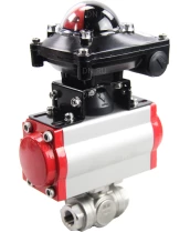 Кран шаровой DN.ru BV3232P(4pc)-SP-3WL-T-ISO-H Ду25 Ру63 стандартнопроходной трехходовой L-тип, нерж. сталь SS316, внутренняя резьба, уплотнение - PTFE, пн.приводом PA-SA-052, пн.распределителем 4M310-08 24В и блоком концевых выключателей APL-210N