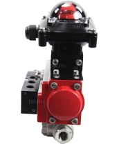 Кран шаровой DN.ru BV3232P(4pc)-SP-3WL-T-ISO-H Ду25 Ру63 стандартнопроходной трехходовой L-тип, нерж. сталь SS316, внутренняя резьба, уплотнение - PTFE, пн.приводом PA-SA-052, пн.распределителем 4M310-08 24В и блоком концевых выключателей APL-210N