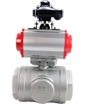 Кран шаровой DN.ru BV3232P(4pc)-SP-3WL-T-ISO-H Ду100 Ру40 стандартнопроходной трехходовой L-тип, нерж. сталь SS316, внутренняя резьба, уплотнение - PTFE, пн.приводом PA-DA-083, пн.распределителем 4M310-08 220В и блоком концевых выключателей APL-210N