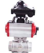 Кран шаровой DN.ru BV3232P(4pc)-SP-3WL-T-ISO-H Ду32 Ру63 стандартнопроходной трехходовой L-тип, нерж. сталь SS316, внутренняя резьба, уплотнение - PTFE, пн.приводом PA-DA-052, пн.распределителем 4M310-08 24В и блоком концевых выключателей APL-210N