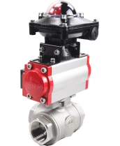 Кран шаровой DN.ru BV3232P(4pc)-SP-3WL-T-ISO-H Ду32 Ру63 стандартнопроходной трехходовой L-тип, нерж. сталь SS316, внутренняя резьба, уплотнение - PTFE, пн.приводом PA-DA-052, пн.распределителем 4M310-08 24В и блоком концевых выключателей APL-210N