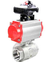 Кран шаровой DN.ru BV3232P(4pc)-SP-3WL-T-ISO-H Ду40 Ру63 стандартнопроходной трехходовой L-тип, нерж. сталь SS316, внутренняя резьба, уплотнение - PTFE, пн.приводом PA-SA-083, пн.распределителем 4M310-08 24В и блоком концевых выключателей APL-210N