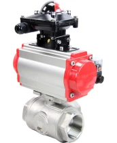 Кран шаровой DN.ru BV3232P(4pc)-SP-3WL-T-ISO-H Ду40 Ру63 стандартнопроходной трехходовой L-тип, нерж. сталь SS316, внутренняя резьба, уплотнение - PTFE, пн.приводом PA-SA-083, пн.распределителем 4M310-08 24В и блоком концевых выключателей APL-210N