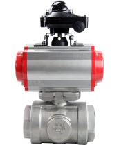Кран шаровой DN.ru BV3232P(4pc)-SP-3WL-T-ISO-H Ду65 Ру40 стандартнопроходной трехходовой L-тип, нерж. сталь SS316, внутренняя резьба, уплотнение - PTFE, пн.приводом PA-SA-105, пн.распределителем 4M310-08 24В и блоком концевых выключателей APL-210N
