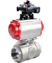 Кран шаровой DN.ru BV3232P(4pc)-SP-3WL-T-ISO-H Ду65 Ру40 стандартнопроходной трехходовой L-тип, нерж. сталь SS316, внутренняя резьба, уплотнение - PTFE, пн.приводом PA-SA-105, пн.распределителем 4M310-08 24В и блоком концевых выключателей APL-210N