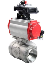 Кран шаровой DN.ru BV3232P(4pc)-SP-3WL-T-ISO-H Ду65 Ру40 стандартнопроходной трехходовой L-тип, нерж. сталь SS316, внутренняя резьба, уплотнение - PTFE, пн.приводом PA-SA-105, пн.распределителем 4M310-08 24В и блоком концевых выключателей APL-210N