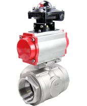 Кран шаровой DN.ru BV3232P(4pc)-SP-3WL-T-ISO-H Ду80 Ру40 стандартнопроходной трехходовой L-тип, нерж. сталь SS316, внутренняя резьба, уплотнение - PTFE, пн.приводом PA-DA-083, пн.распределителем 4M310-08 24В и блоком концевых выключателей APL-210N