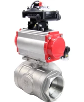 Кран шаровой DN.ru BV3232P(4pc)-SP-3WL-T-ISO-H Ду80 Ру40 стандартнопроходной трехходовой L-тип, нерж. сталь SS316, внутренняя резьба, уплотнение - PTFE, пн.приводом PA-DA-083, пн.распределителем 4M310-08 24В и блоком концевых выключателей APL-210N