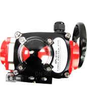 Кран шаровой DN.ru BV3232P(4pc)-SP-3WL-T-ISO-H Ду25 Ру63 стандартнопроходной трехходовой L-тип, нерж. сталь SS316, внутренняя резьба, PTFE, пн.приводом PA-DA-065, пн.распределителем 4M310-08 24В, БКВ APL-210N и ручным дублером MON1-250-T26-ISO
