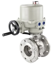 Кран шаровой DN.ru BV3232P(2pc)-FP-F-ISO-H Ду80 Ру16 полнопроходной двухходовой, нержавеющая сталь 316, фланцевый, уплотнение - PTFE, с электроприводом ГЗ-ОФ-110/11М 24В