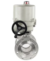 Кран шаровой DN.ru BV3232P(2pc)-FP-F-ISO-H Ду80 Ру16 полнопроходной двухходовой, нержавеющая сталь 316, фланцевый, уплотнение - PTFE, с электроприводом ГЗ-ОФ-110/11М 24В
