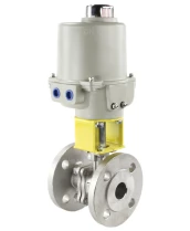 Кран шаровой DN.ru BV3232P(2pc)-FP-F-ISO-H Ду20 Ру40 полнопроходной двухходовой, нержавеющая сталь 316, фланцевый, уплотнение - PTFE, с электроприводом ГЗ-ОФ-25/5,5К 220В