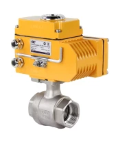Кран шаровой DN.ru BV3232P(2pc)-FP-T-ISO-H Ду40 Ру63 полнопроходной двухходовой, нержавеющая сталь 316, внутренняя резьба, уплотнение - PTFE, с электроприводом четвертьоборотным QT-N-005EM-O1-220VAC-У1