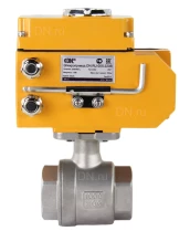 Кран шаровой DN.ru BV3232P(2pc)-FP-T-ISO-H Ду40 Ру63 полнопроходной двухходовой, нержавеющая сталь 316, внутренняя резьба, уплотнение - PTFE, с электроприводом четвертьоборотным QT-N-005EM-O1-220VAC-У1