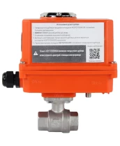 Кран шаровой DN.ru BV3232P(2pc)-FP-T-ISO-H Ду32 Ру63 полнопроходной двухходовой, нержавеющая сталь 316, внутренняя резьба, уплотнение - PTFE, с электроприводом четвертьоборотным QT-N-003EM-O1-220VAC-У1 MINI