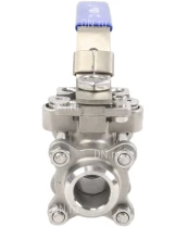 Кран шаровой DN.ru BV3232P(3pc)-FP-W-ISO-H Ду10 Ру63 полнопроходной двухходовой, нержавеющая сталь SS316, под приварку, уплотнение - PTFE, с ISO фланцем и рукояткой