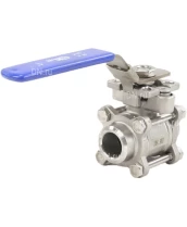 Кран шаровой DN.ru BV3232P(3pc)-FP-W-ISO-H Ду10 Ру63 полнопроходной двухходовой, нержавеющая сталь SS316, под приварку, уплотнение - PTFE, с ISO фланцем и рукояткой