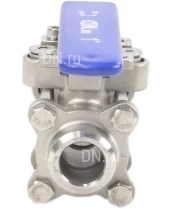 Кран шаровой DN.ru BV3232P(3pc)-FP-W-ISO-H Ду10 Ру63 полнопроходной двухходовой, нержавеющая сталь SS316, под приварку, уплотнение - PTFE, с ISO фланцем и рукояткой